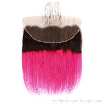 100% Unprocessed Virgin Human Hair Lace Frontal 1b Pink Ombre Color Brazilian Straight Hair 13x4 13x6 Swiss Lace Frontal Closure